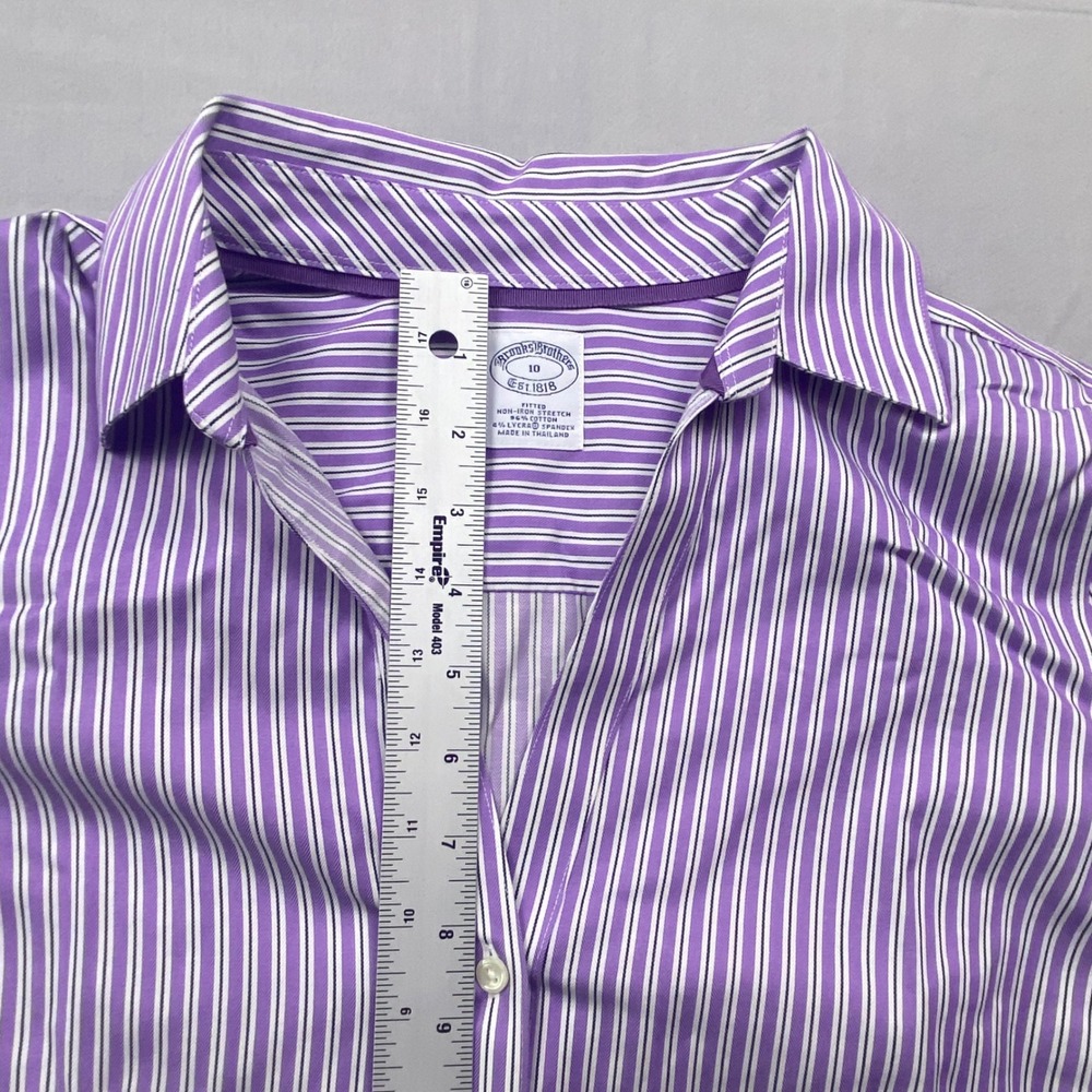 Brooks Brothers Womens Purple Striped Non-Iron Fitted Stretch Shirt Size 10 - Picture 12 of 16